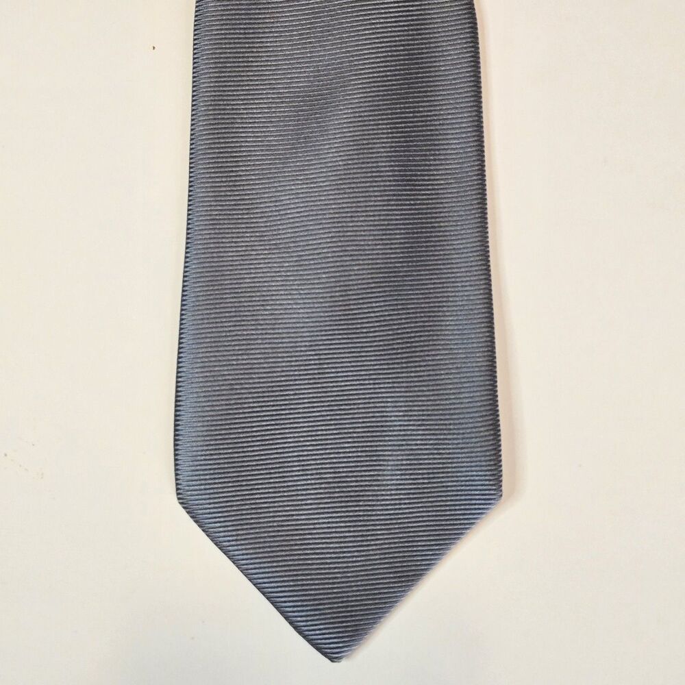 Luciano Toscani Repp Tie  Shiny Silver/Grey 100% Silk Men's Necktie 57" x 3.25"